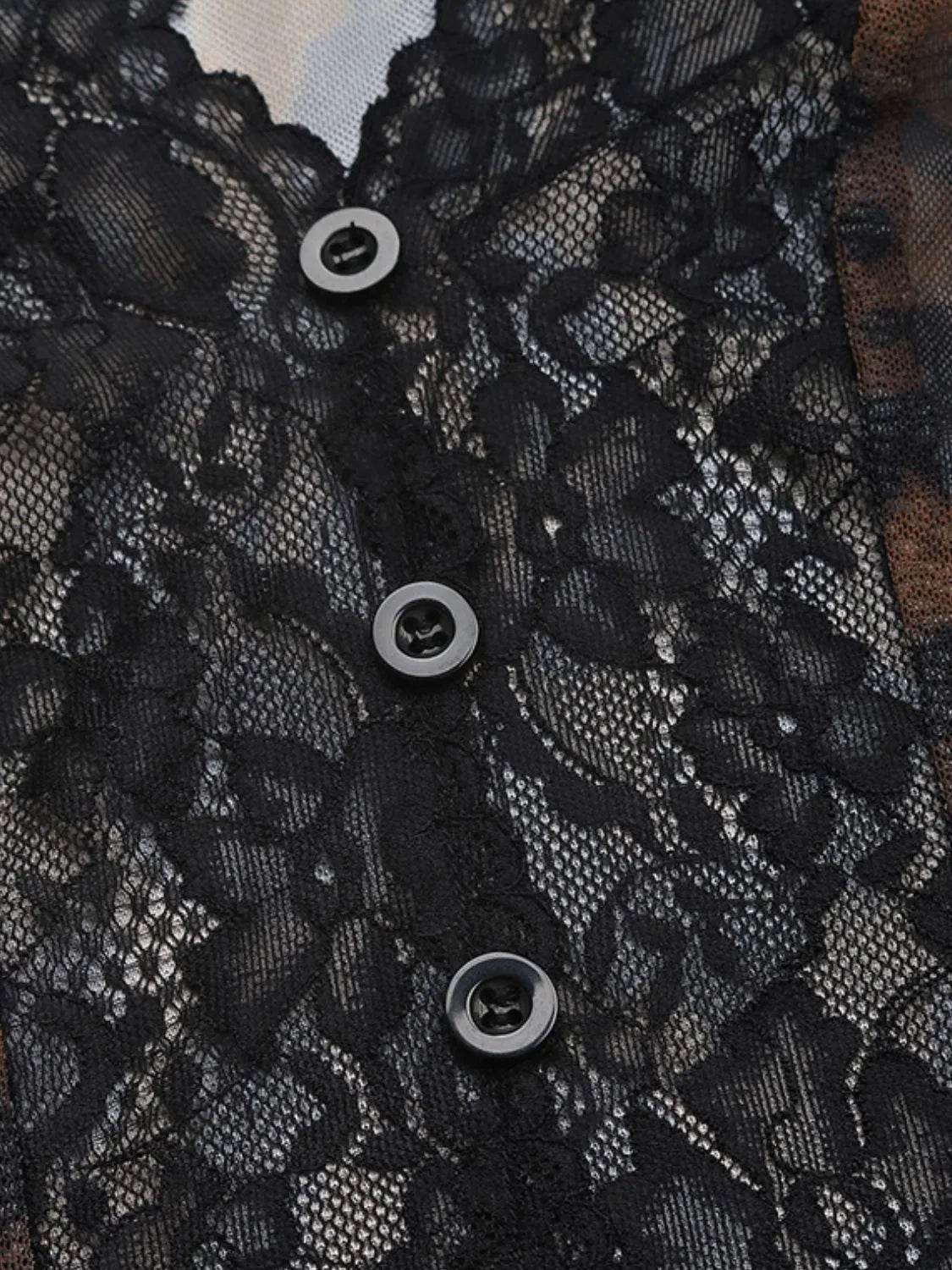 Perfee Leopard V-Neck Lace Bodysuit - Bona Fide Fashion