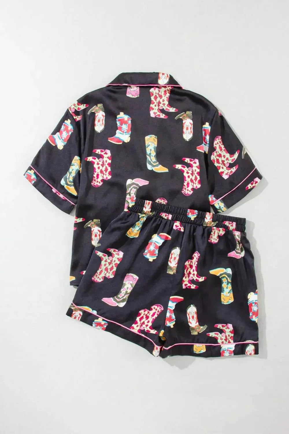 Printed Button Up Short Sleeve and Shorts Lounge Set - Bona Fide Fashion