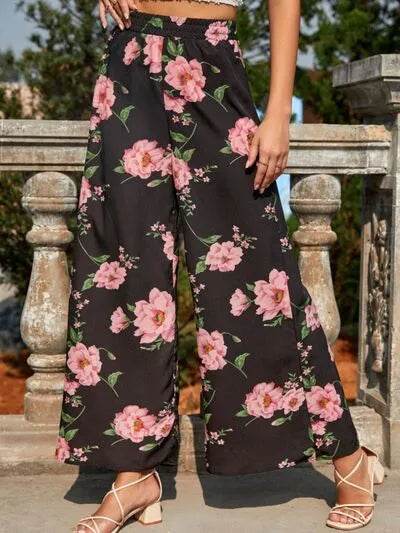 Printed Elastic Waist Wide Leg Pants - Bona Fide Fashion