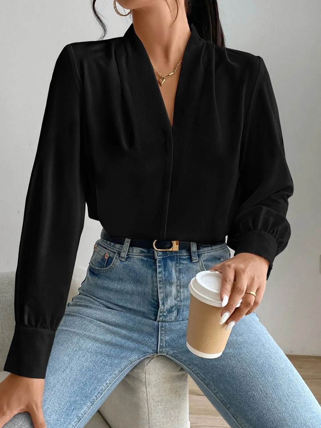 V Neck Long Sleeve Top - Bona Fide Fashion