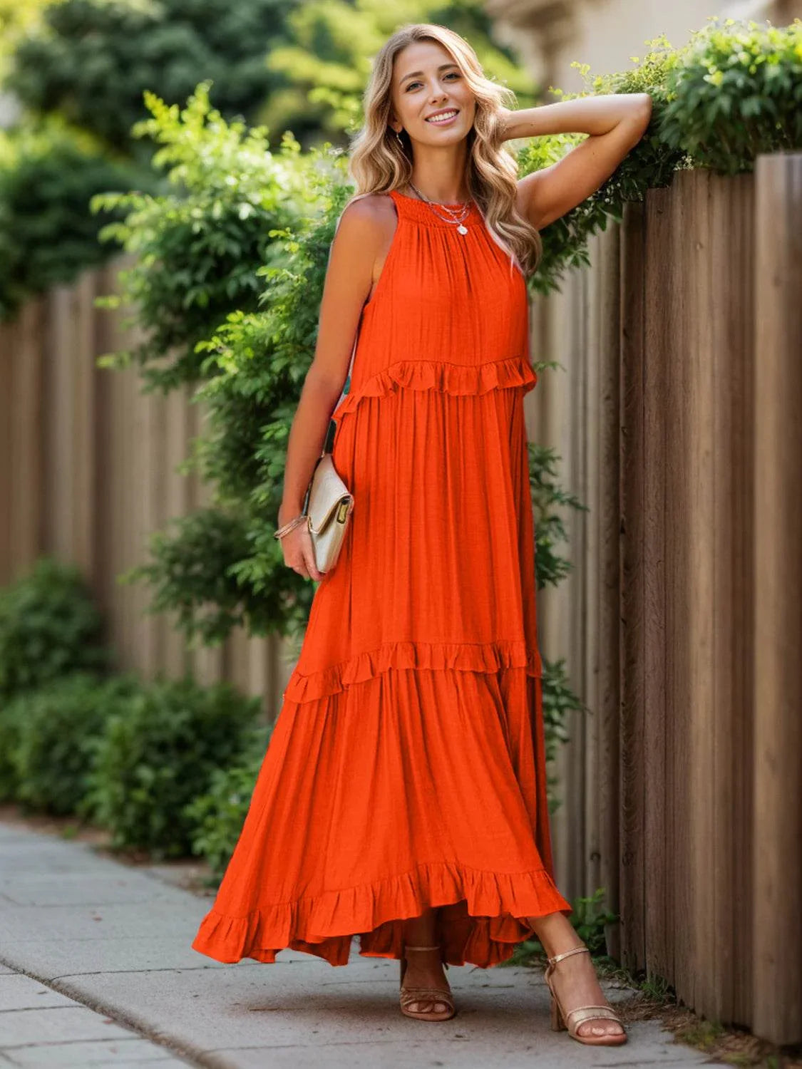 Ruffled Sleeveless Tiered Maxi Dress with Pockets - Bona Fide Fashion