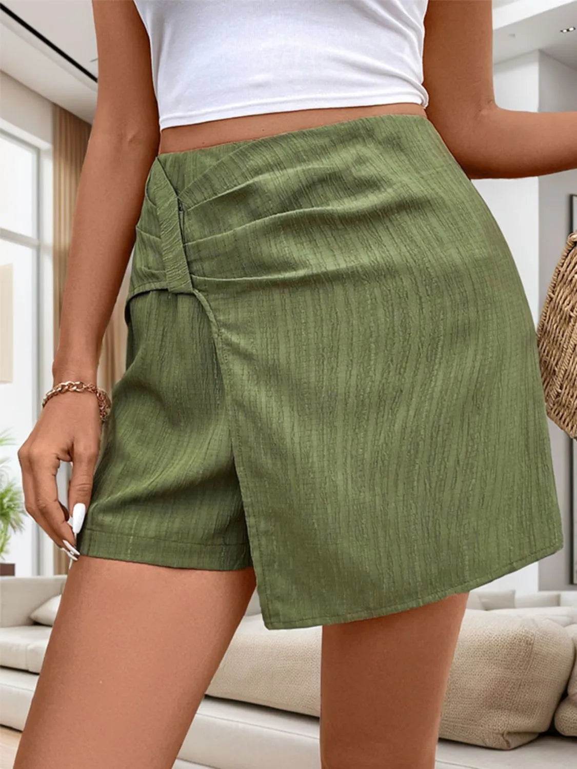 Perfee Ruched High Rise Shorts with Back Zipper - Bona Fide Fashion