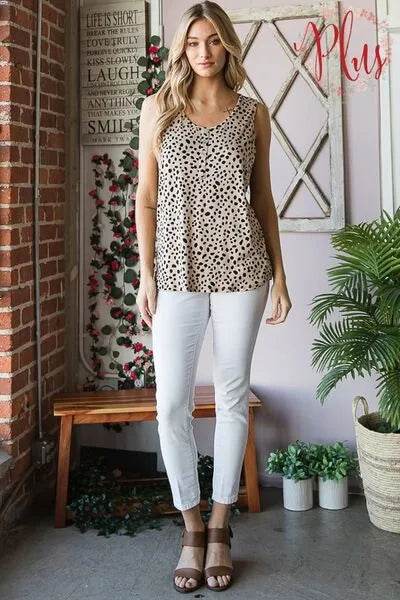Heimish Full Size Front Button Animal Print Sleeveless Top Plus Size - Bona Fide Fashion