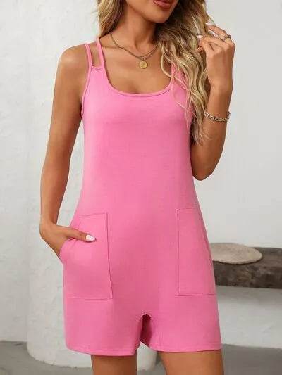 Mandy Scoop Neck Spaghetti Strap Romper with Pockets - Bona Fide Fashion