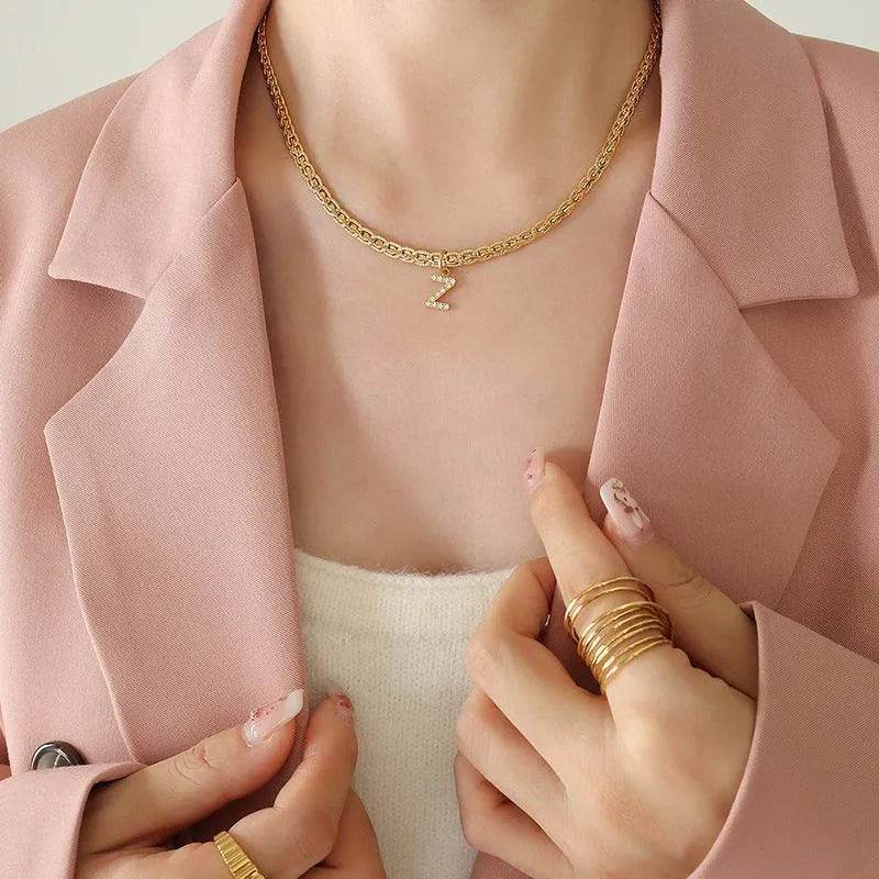 Brass Inlaid Zircon Letter Pendant Necklace – Personalized Shine | Bona Fide Fashion - Bona Fide Fashion