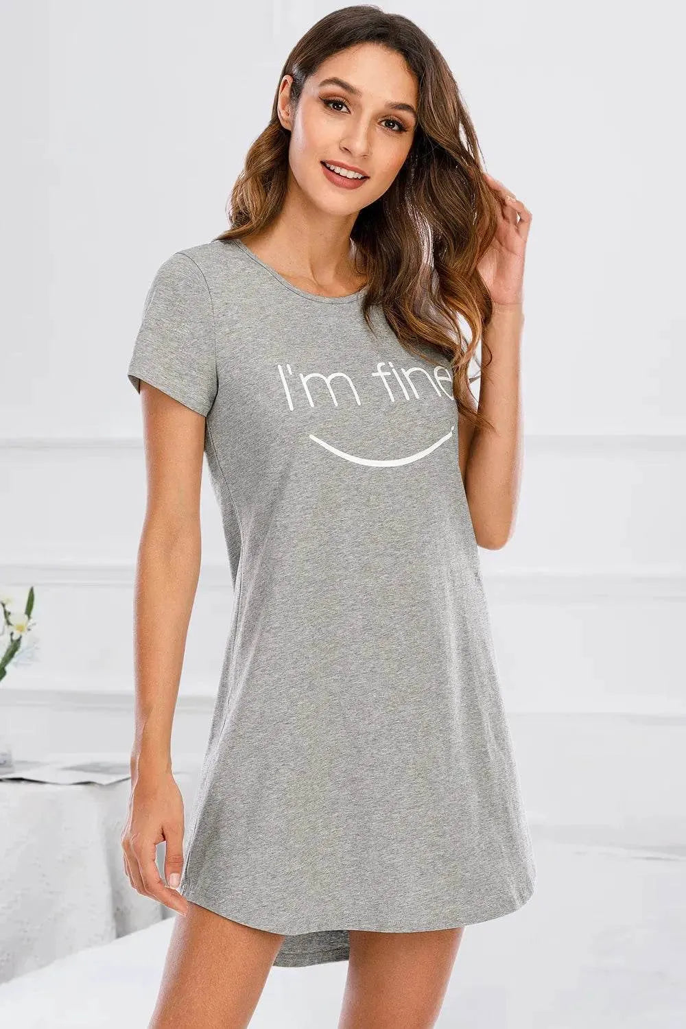 Graphic Round Neck Short Sleeve Lounge Dress - Bona Fide Fashion
