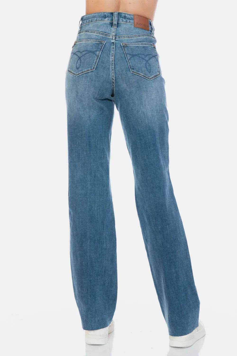 Judy Blue Full Size Tummy Control Cut Raw Hem Straight Jeans - Bona Fide Fashion