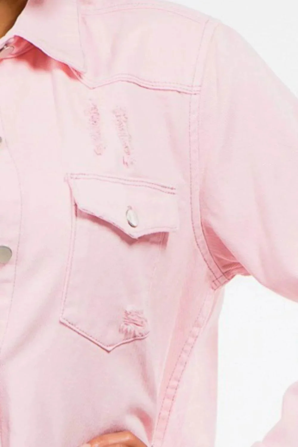 American Bazi Distressed Denim Jacket – Frayed Hem Cropped Jean Jacket for Women - Bona Fide Fashion