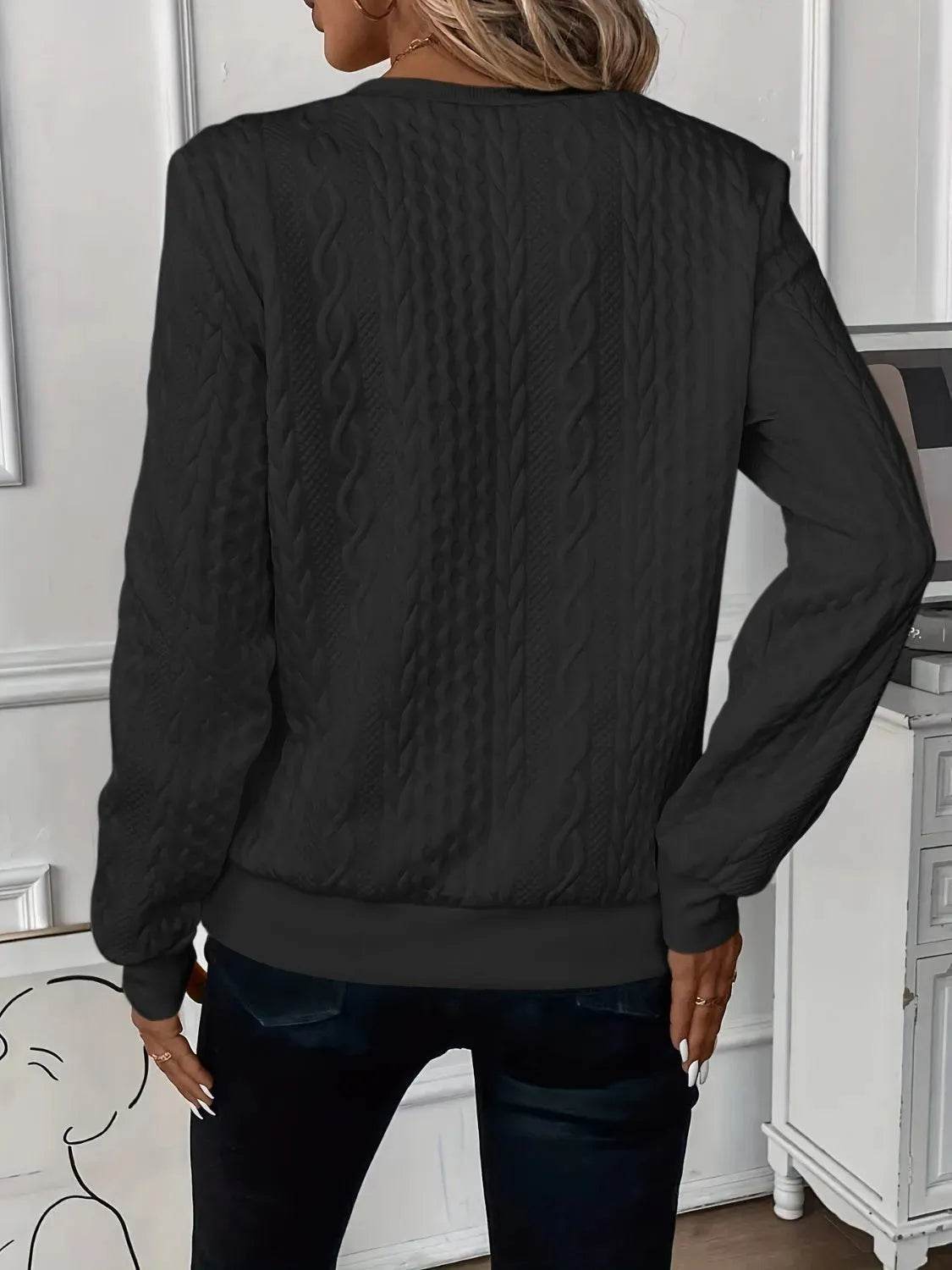 Texture Half Zip Long Sleeve Sweatshirt - Bona Fide Fashion