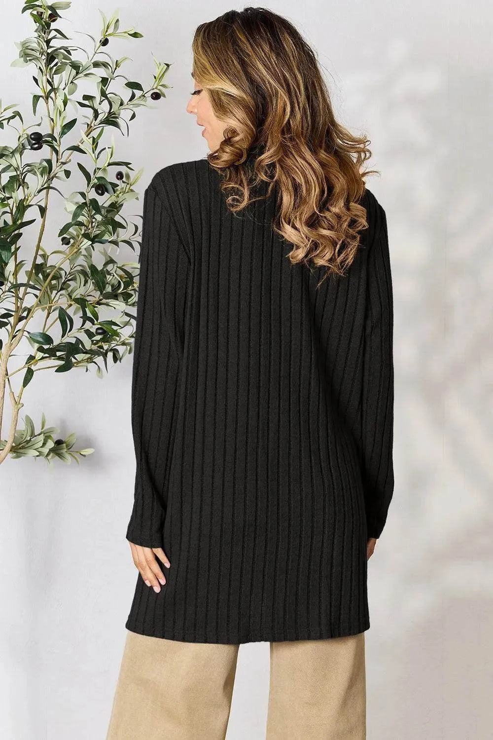 Basic Bae Ribbed Open Front Cardigan – Full Size Cozy Layer with Pockets - Bona Fide Fashion