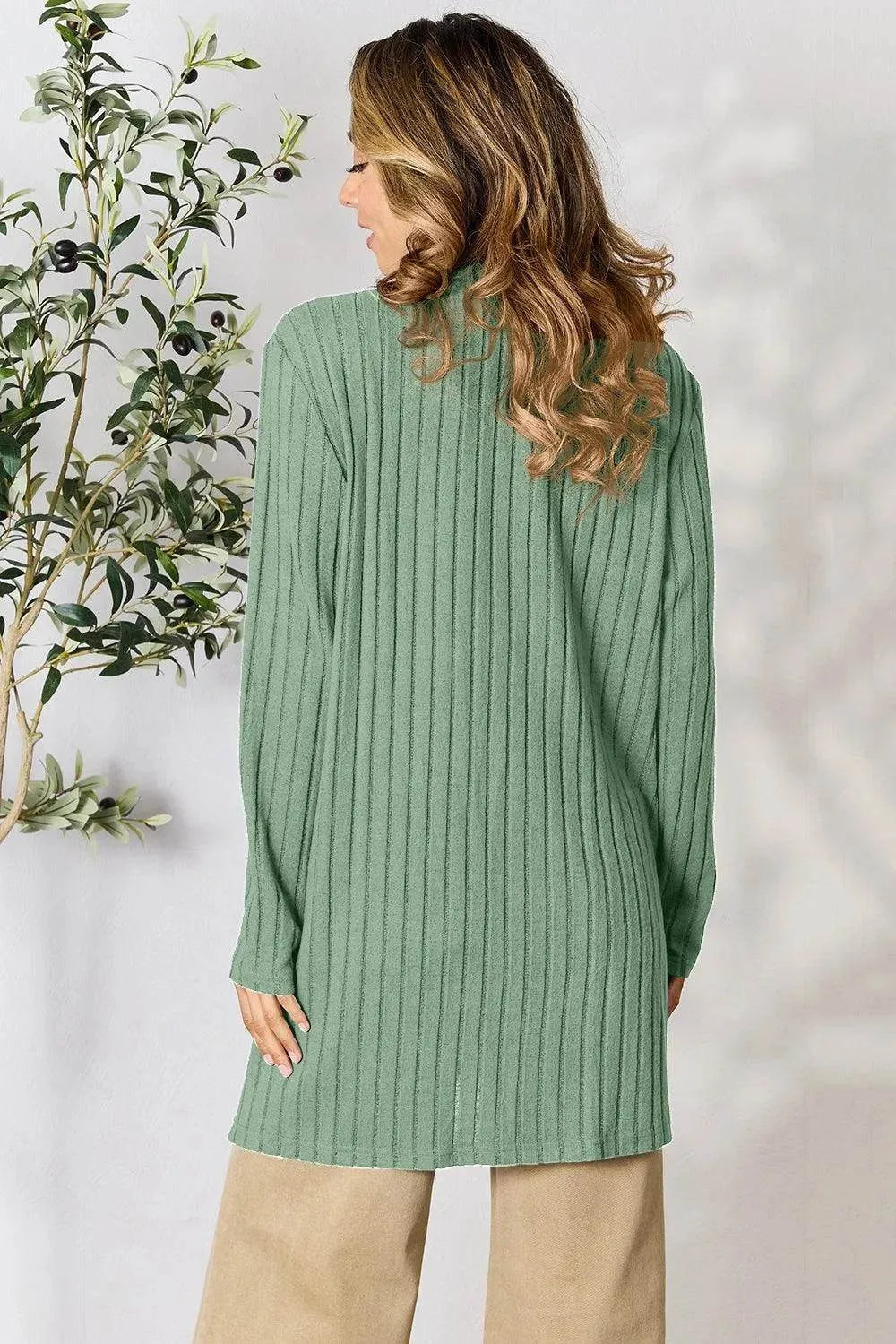 Basic Bae Ribbed Open Front Cardigan – Full Size Cozy Layer with Pockets - Bona Fide Fashion