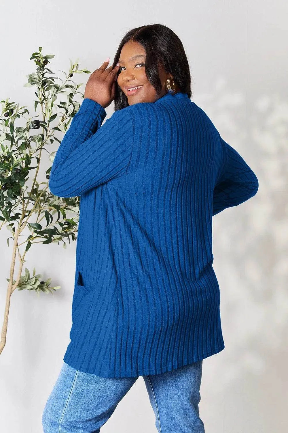 Basic Bae Ribbed Open Front Cardigan – Full Size Cozy Layer with Pockets - Bona Fide Fashion