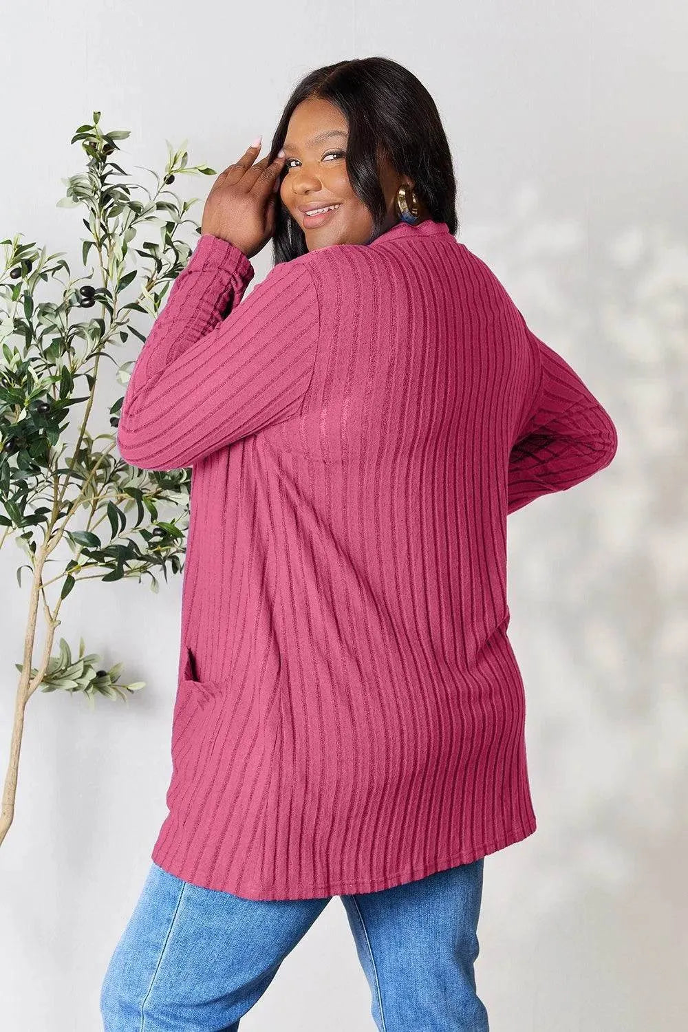 Basic Bae Ribbed Open Front Cardigan – Full Size Cozy Layer with Pockets - Bona Fide Fashion