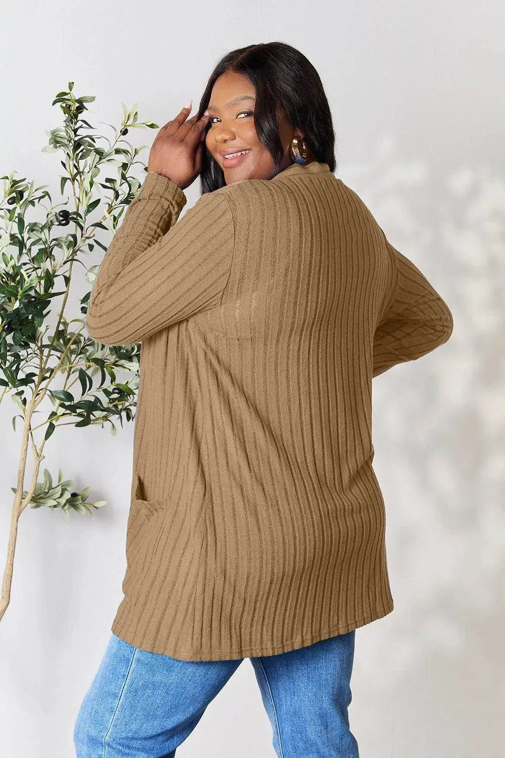 Basic Bae Ribbed Open Front Cardigan – Full Size Cozy Layer with Pockets - Bona Fide Fashion