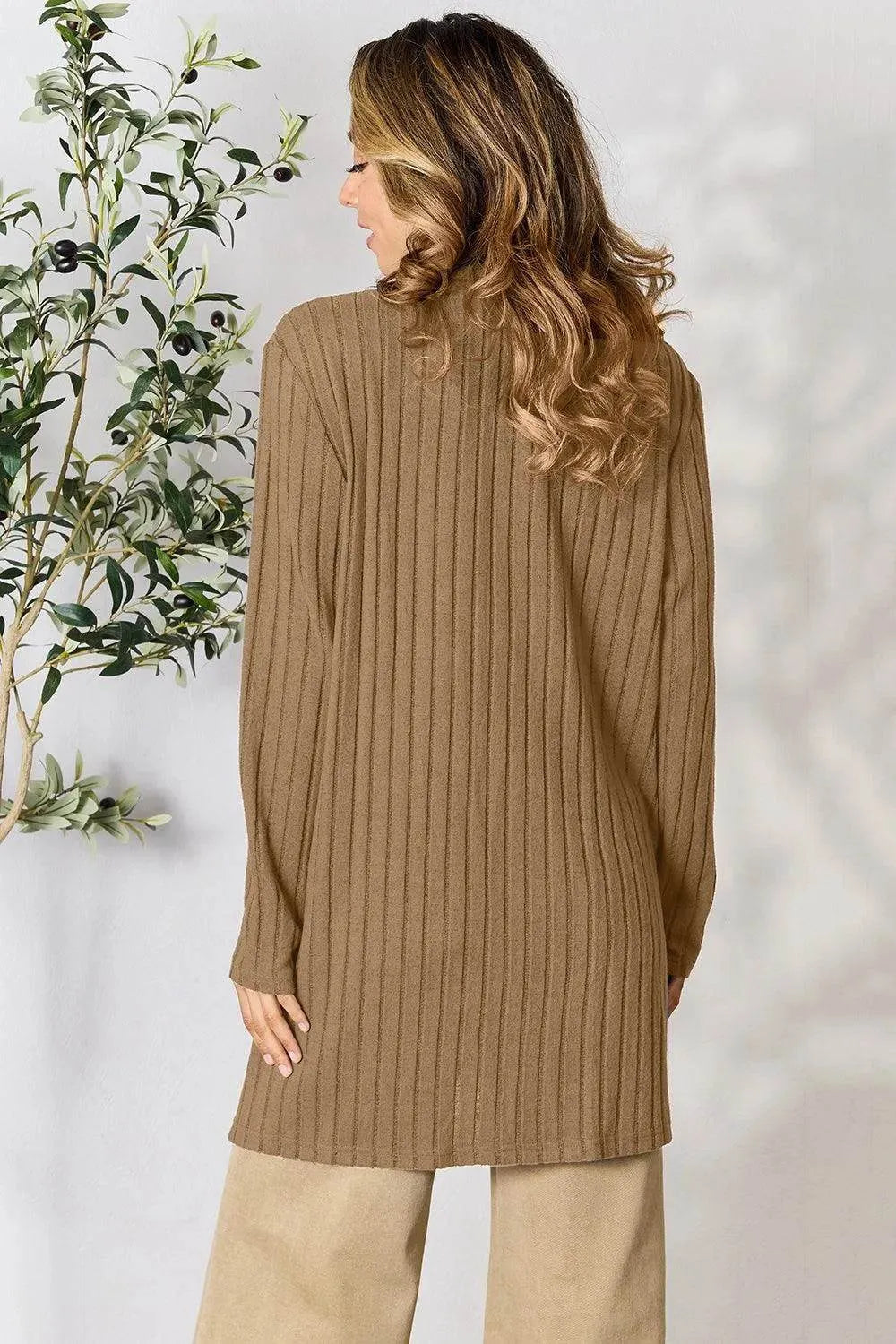 Basic Bae Ribbed Open Front Cardigan – Full Size Cozy Layer with Pockets - Bona Fide Fashion