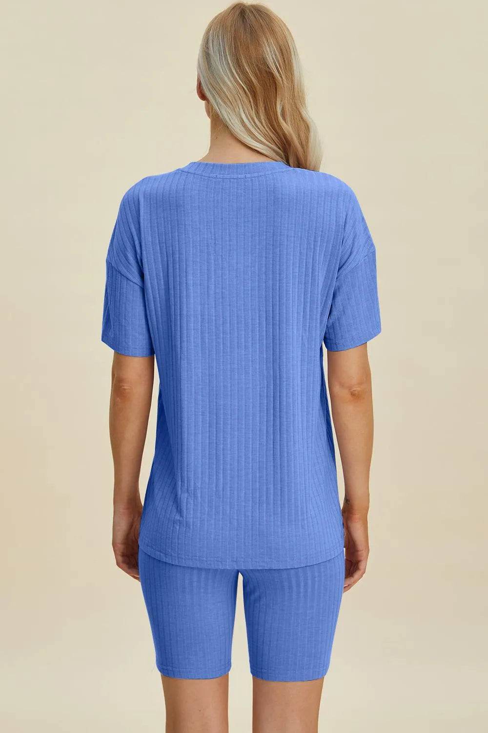 Basic Bae Full Size Ribbed V-Neck Set – Short Sleeve Top & Shorts Lounge Outfit - Bona Fide Fashion