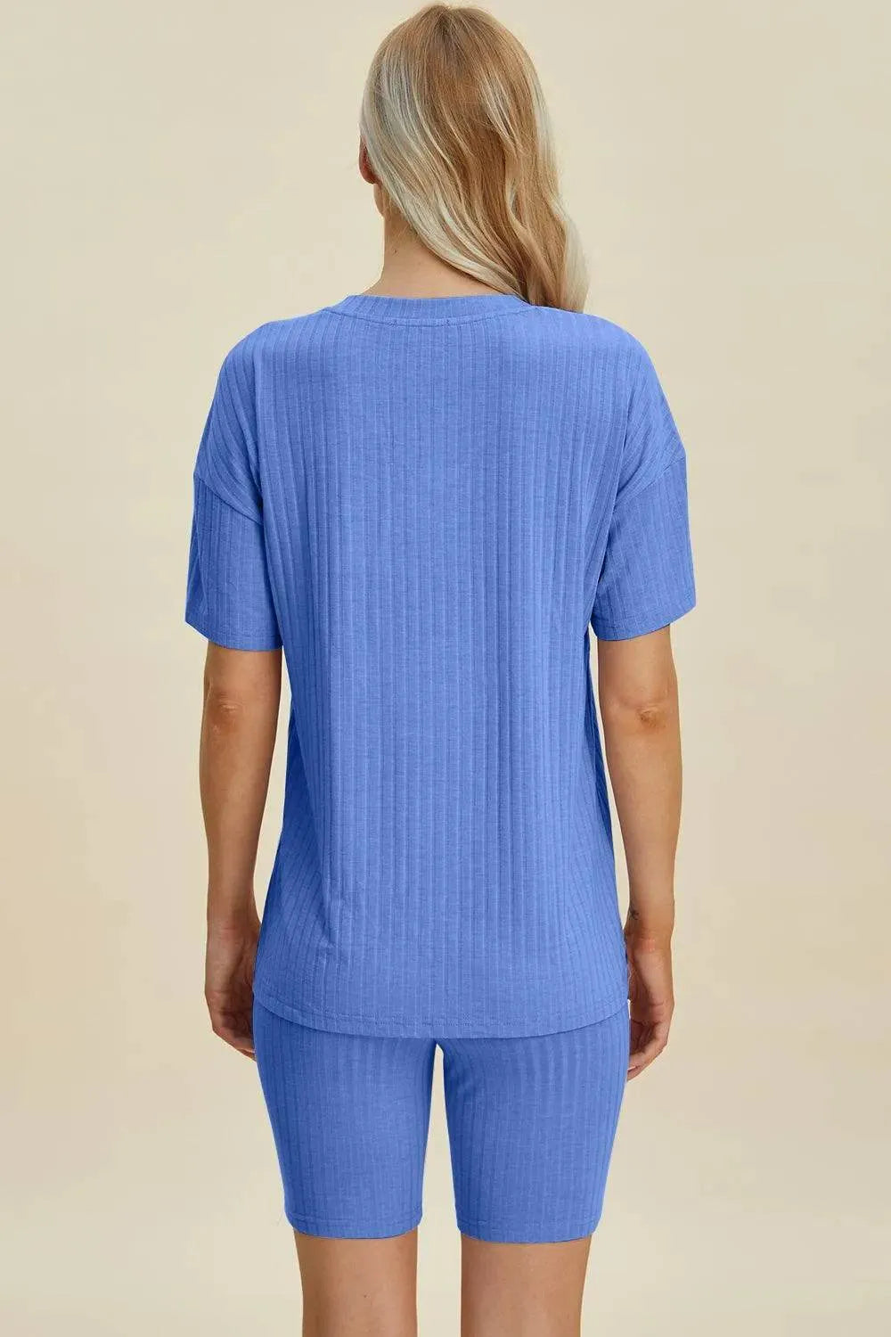 Basic Bae Full Size Ribbed V-Neck Set – Short Sleeve Top & Shorts Lounge Outfit - Bona Fide Fashion