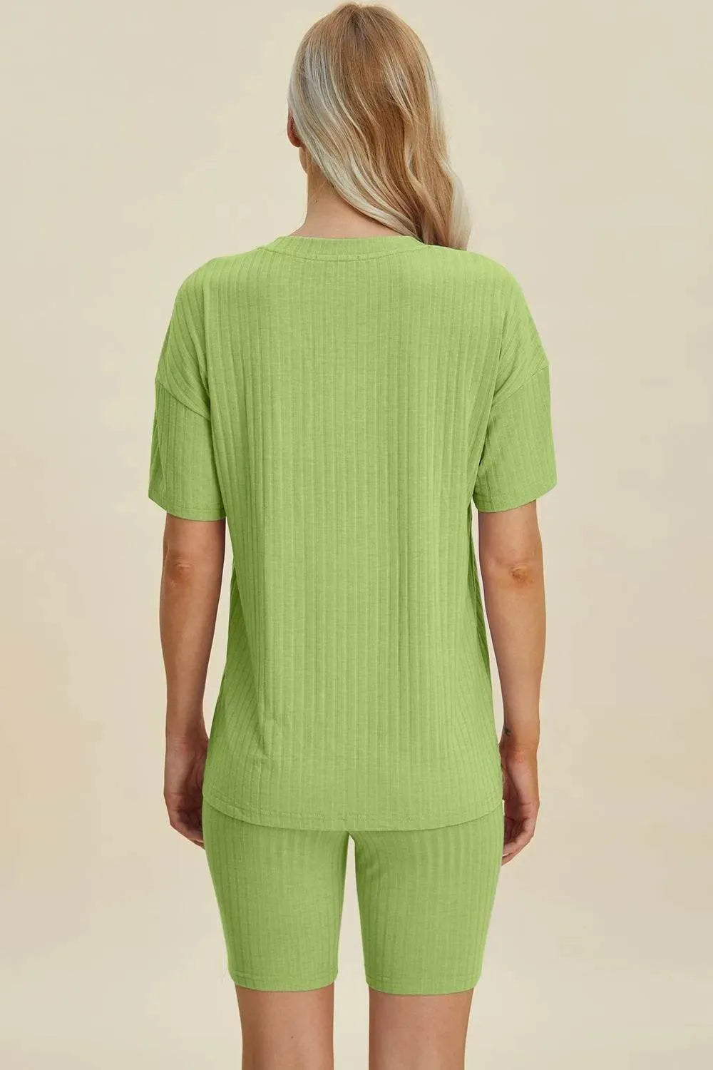 Basic Bae Full Size Ribbed V-Neck Set – Short Sleeve Top & Shorts Lounge Outfit - Bona Fide Fashion