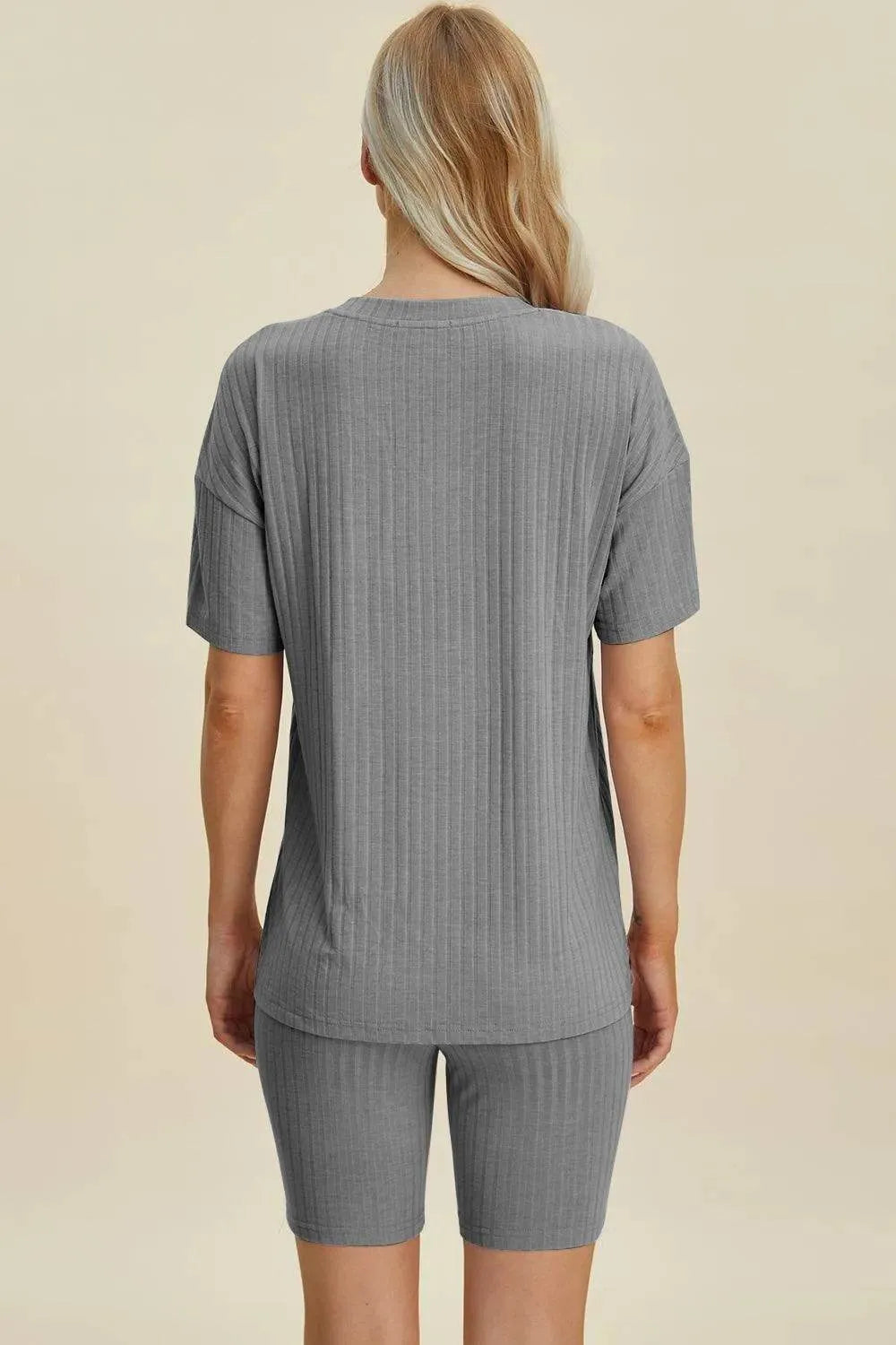 Basic Bae Full Size Ribbed V-Neck Set – Short Sleeve Top & Shorts Lounge Outfit - Bona Fide Fashion