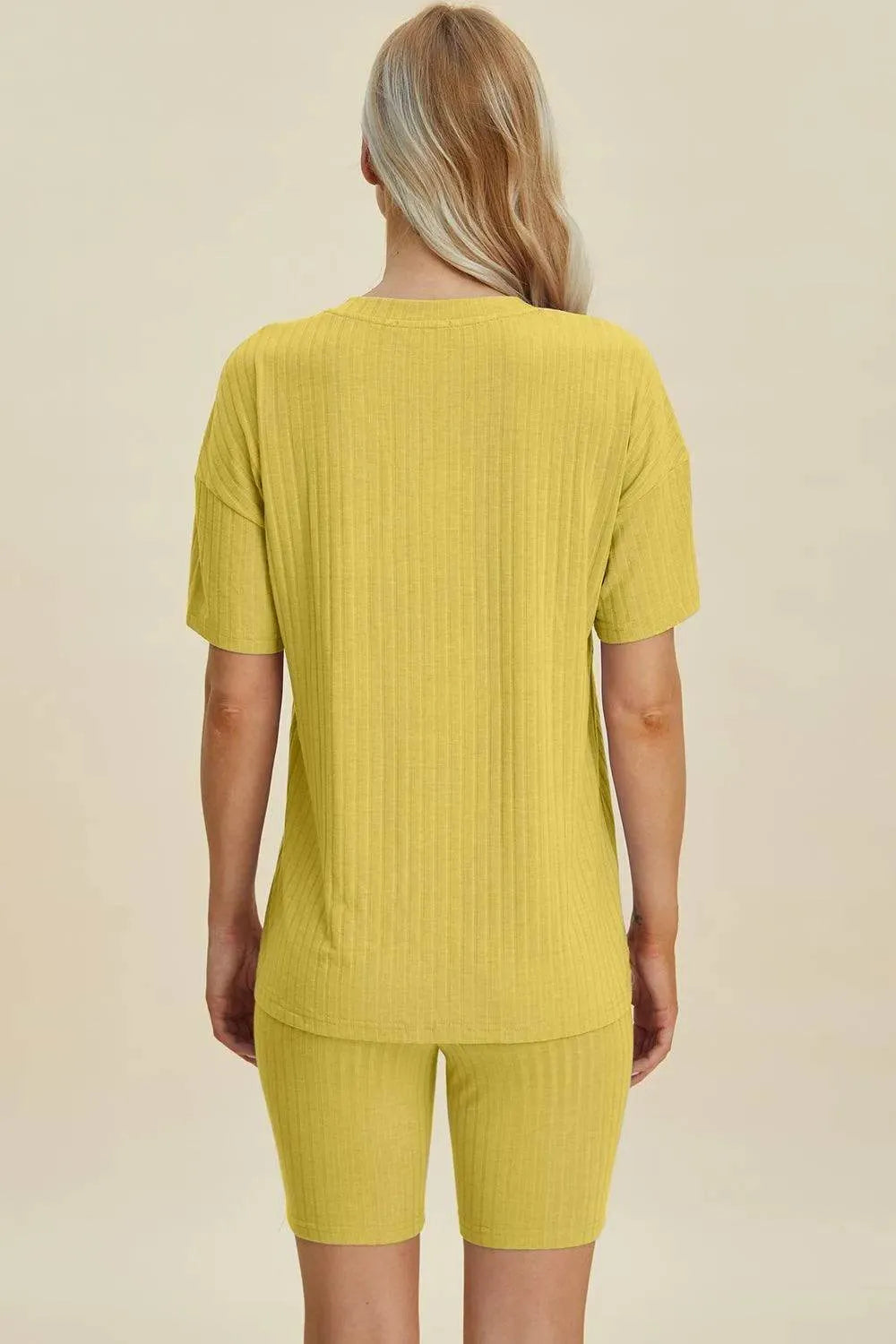 Basic Bae Full Size Ribbed V-Neck Set – Short Sleeve Top & Shorts Lounge Outfit - Bona Fide Fashion