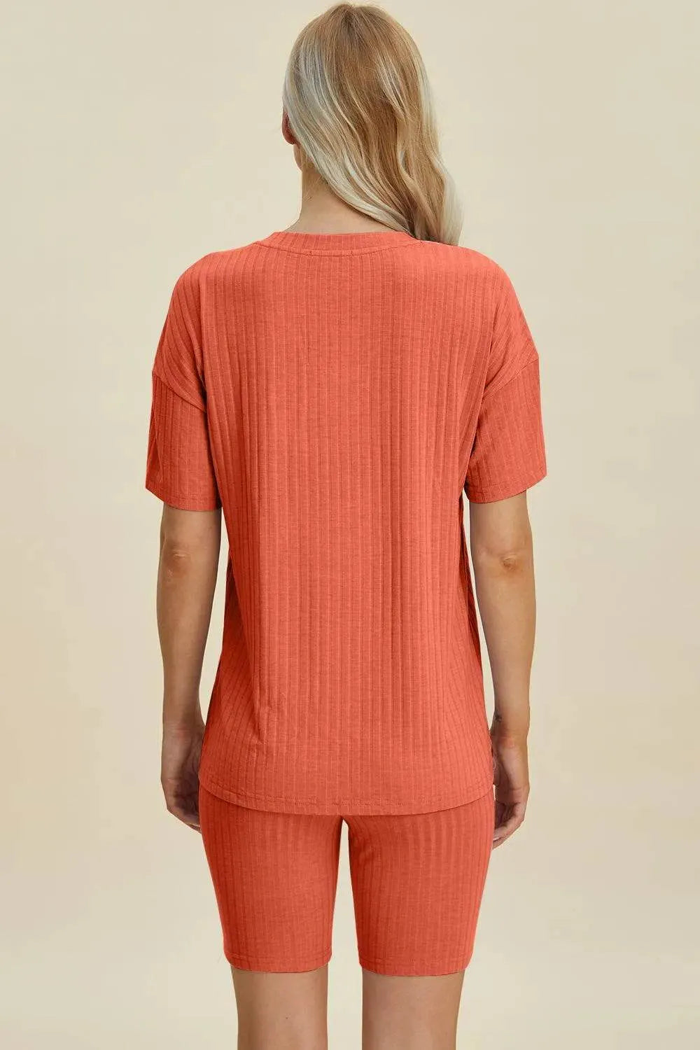 Basic Bae Full Size Ribbed V-Neck Set – Short Sleeve Top & Shorts Lounge Outfit - Bona Fide Fashion