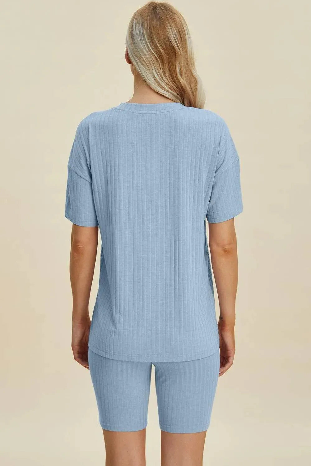 Basic Bae Full Size Ribbed V-Neck Set – Short Sleeve Top & Shorts Lounge Outfit - Bona Fide Fashion