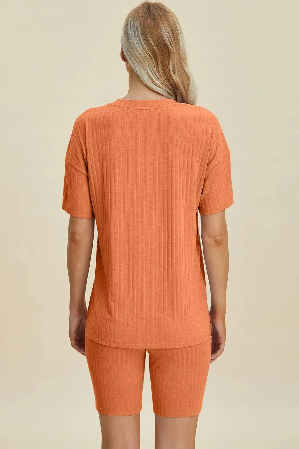 Basic Bae Full Size Ribbed V-Neck Set – Short Sleeve Top & Shorts Lounge Outfit - Bona Fide Fashion
