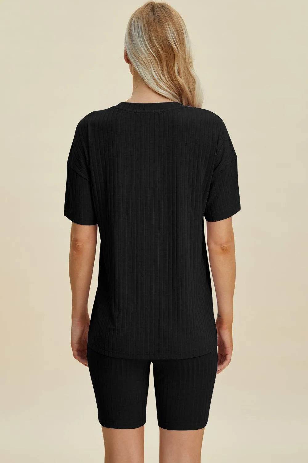 Basic Bae Full Size Ribbed V-Neck Set – Short Sleeve Top & Shorts Lounge Outfit - Bona Fide Fashion