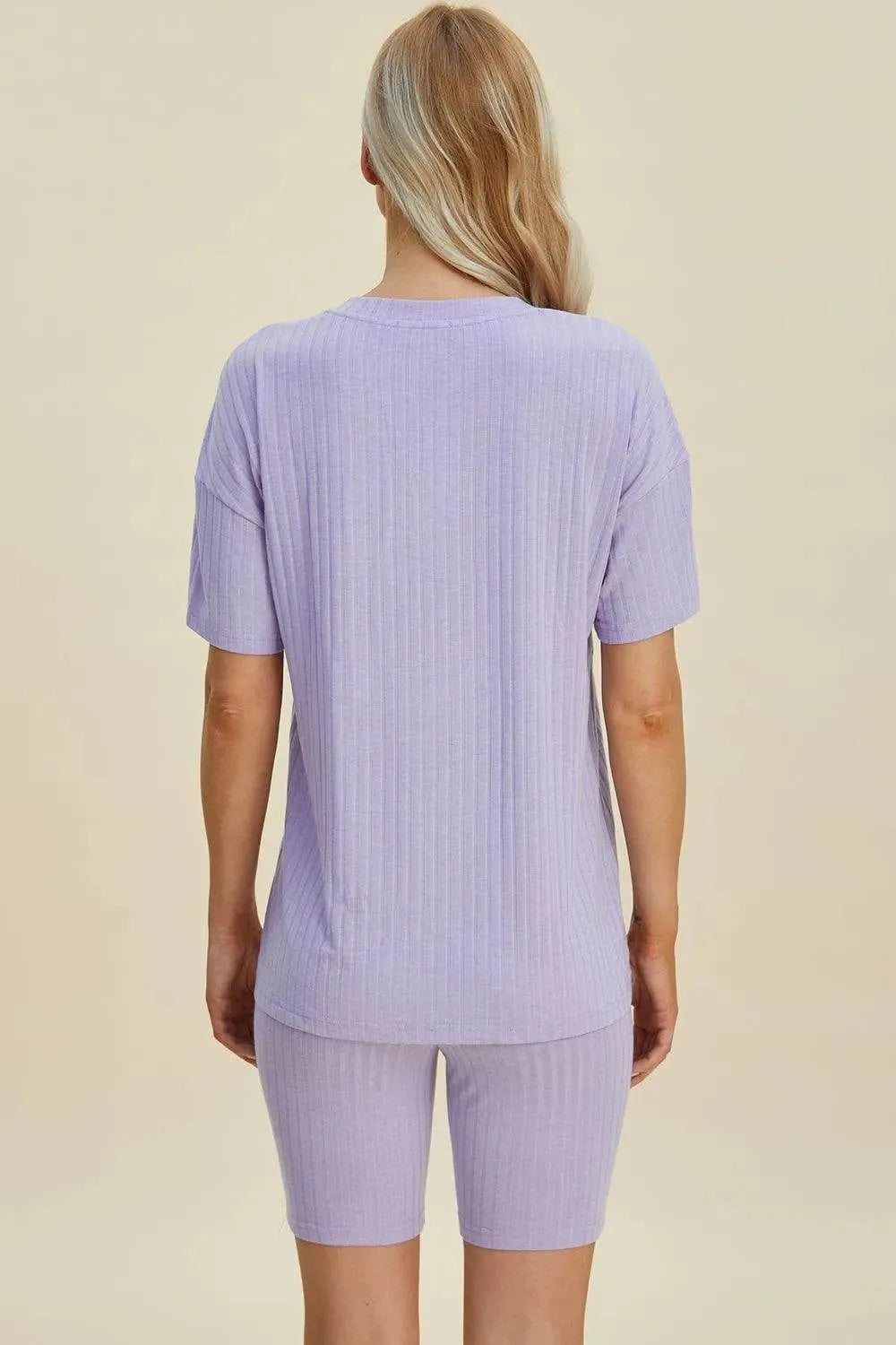 Basic Bae Full Size Ribbed V-Neck Set – Short Sleeve Top & Shorts Lounge Outfit - Bona Fide Fashion