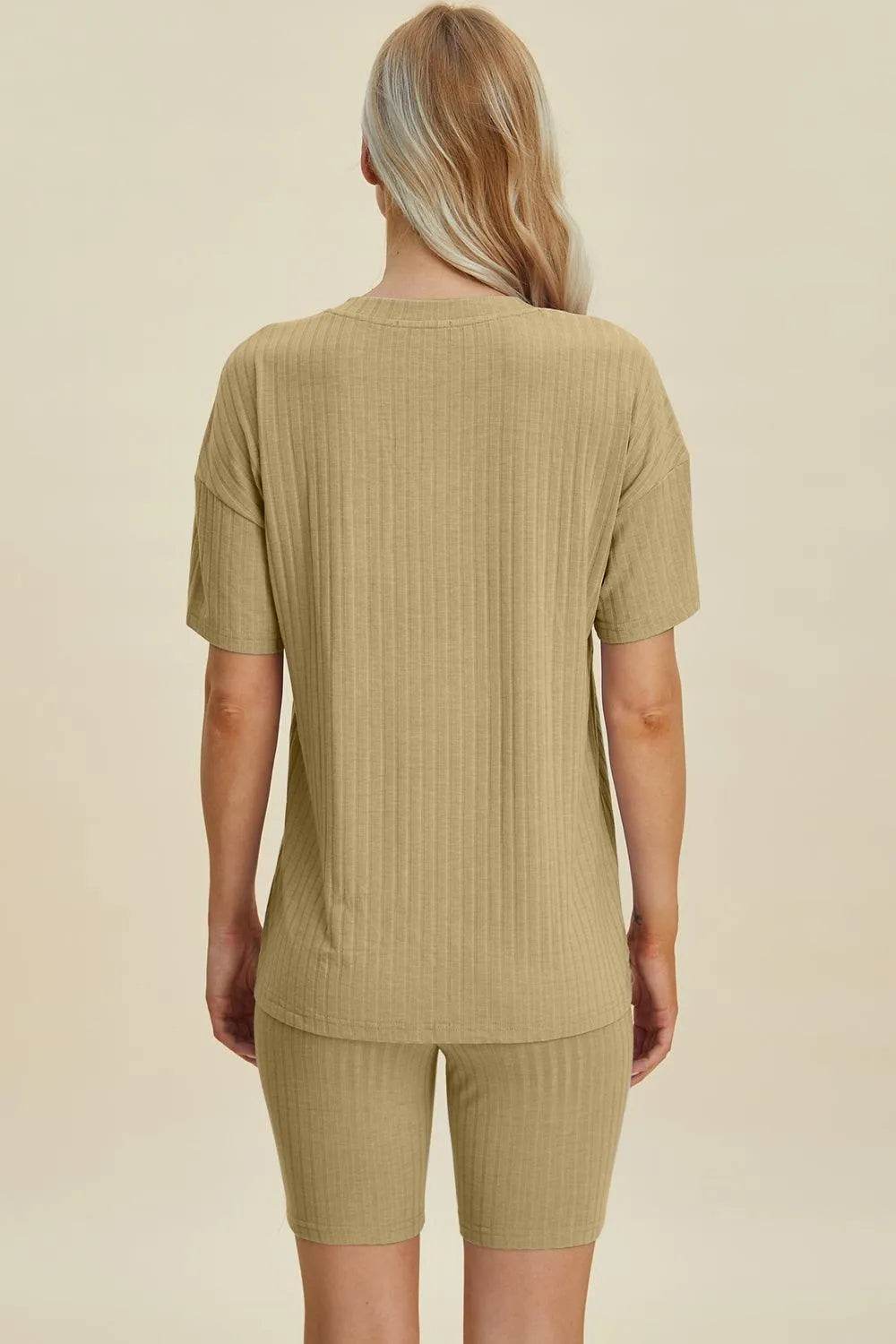 Basic Bae Full Size Ribbed V-Neck Set – Short Sleeve Top & Shorts Lounge Outfit - Bona Fide Fashion