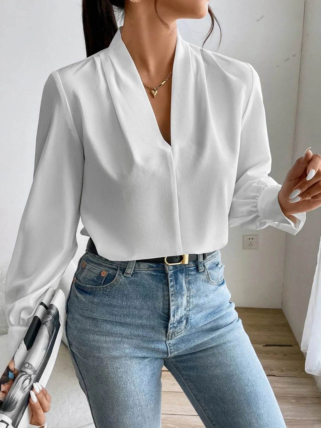V Neck Long Sleeve Top - Bona Fide Fashion