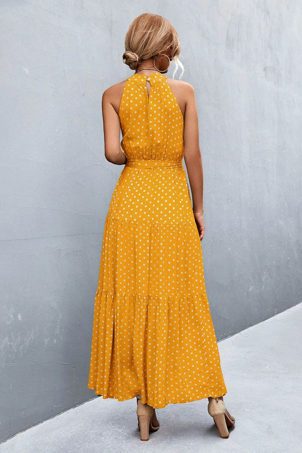 Printed Sleeveless Tie Waist Maxi Dress - Bona Fide Fashion
