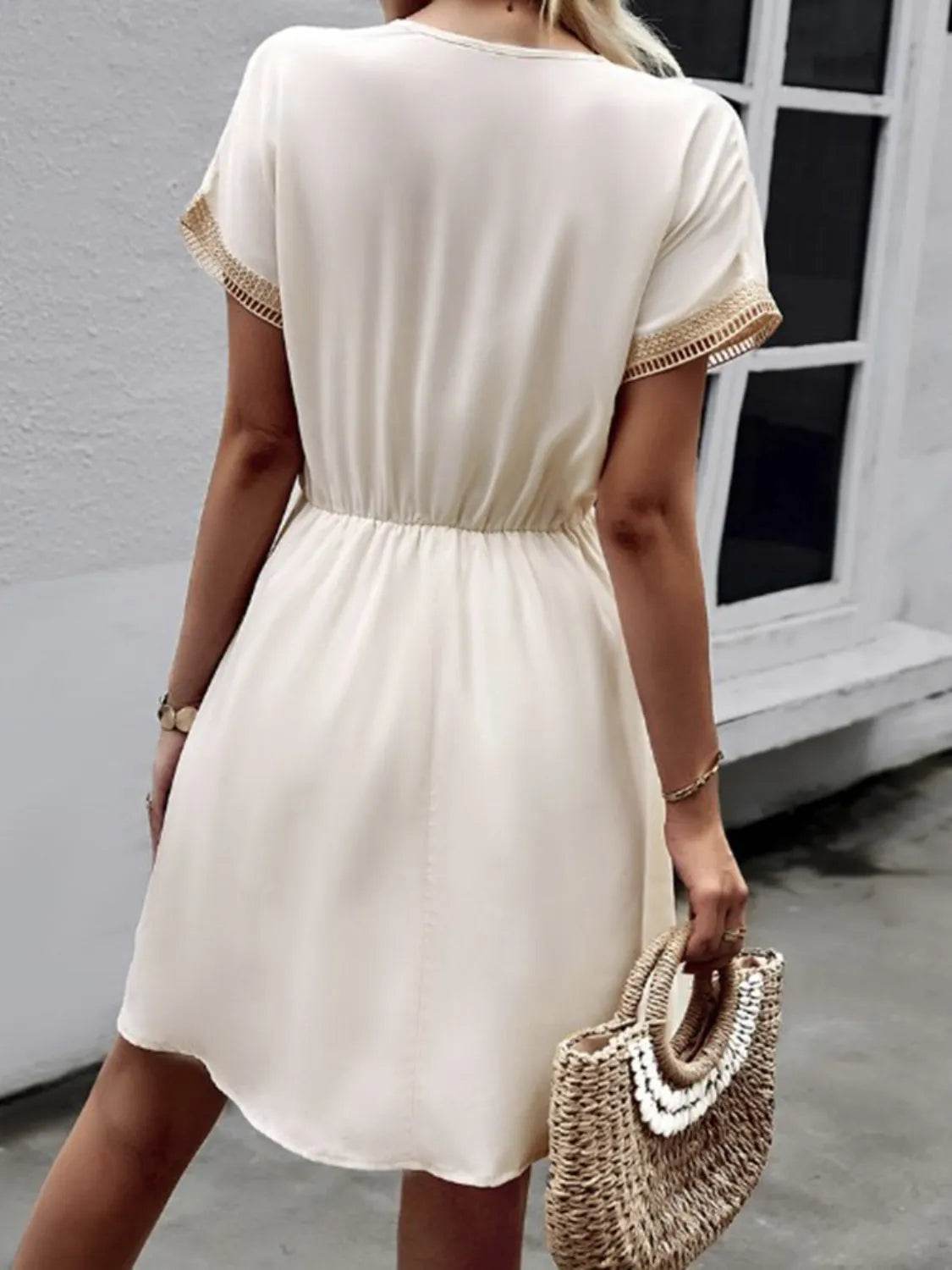 Full Size Tassel V-Neck Short Sleeve Dress Plus Size - Bona Fide Fashion