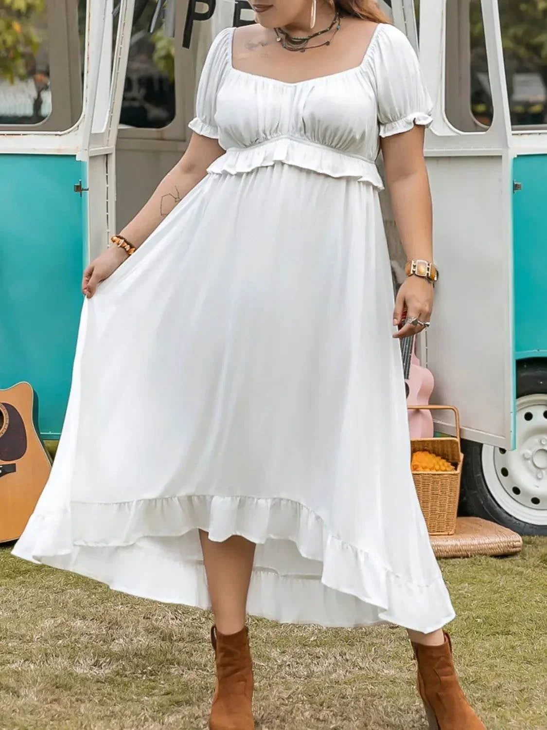 Plus Size Ruffled Hem Off-Shoulder Dress - Bona Fide Fashion