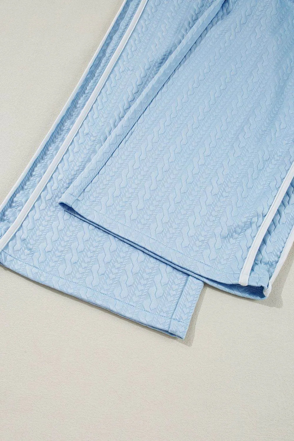 Textured Contrast Edge Top and High Waist Pants Set – Chic 2-Piece Outfit for Women - Bona Fide Fashion