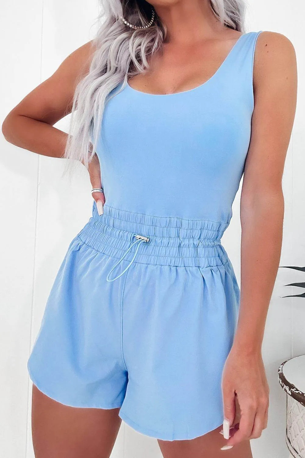 Drawstring Waist Scoop Neck Romper - Bona Fide Fashion