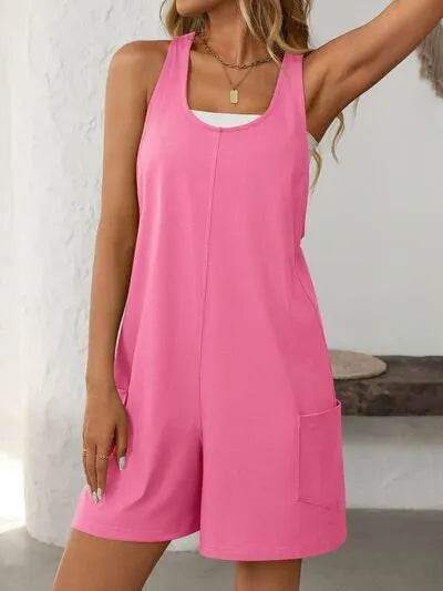 Mandy Pocketed Racerback Wide Strap Romper - Bona Fide Fashion