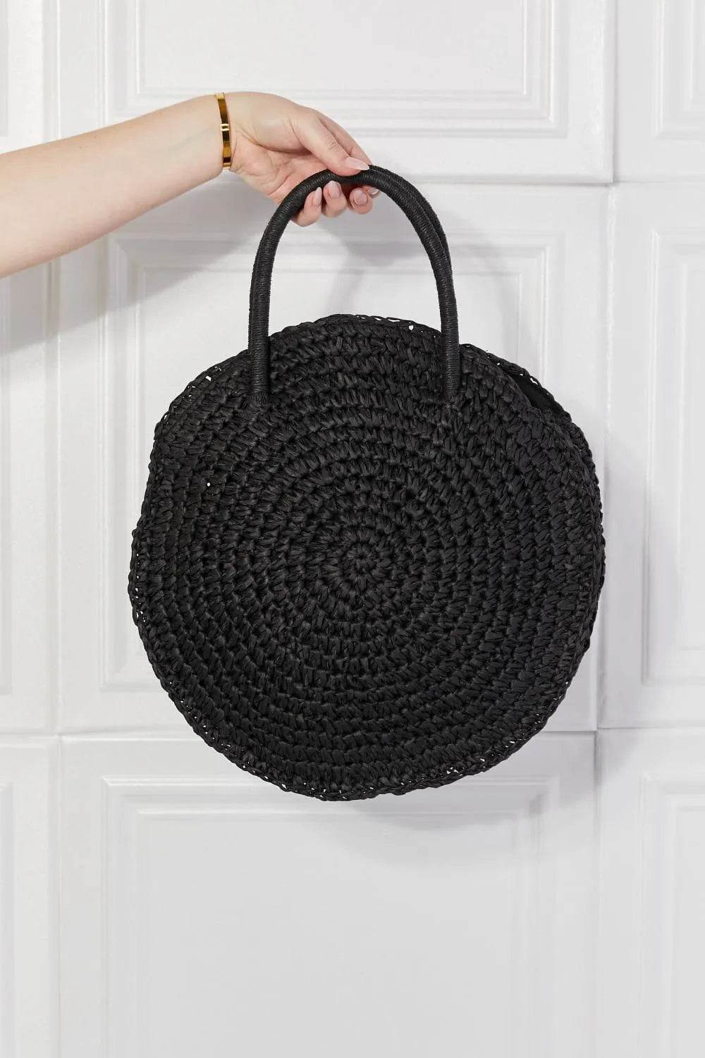 Justin Taylor Black Straw Rattan Handbag – Chic Woven Purse for Beach & Summer Dates - Bona Fide Fashion