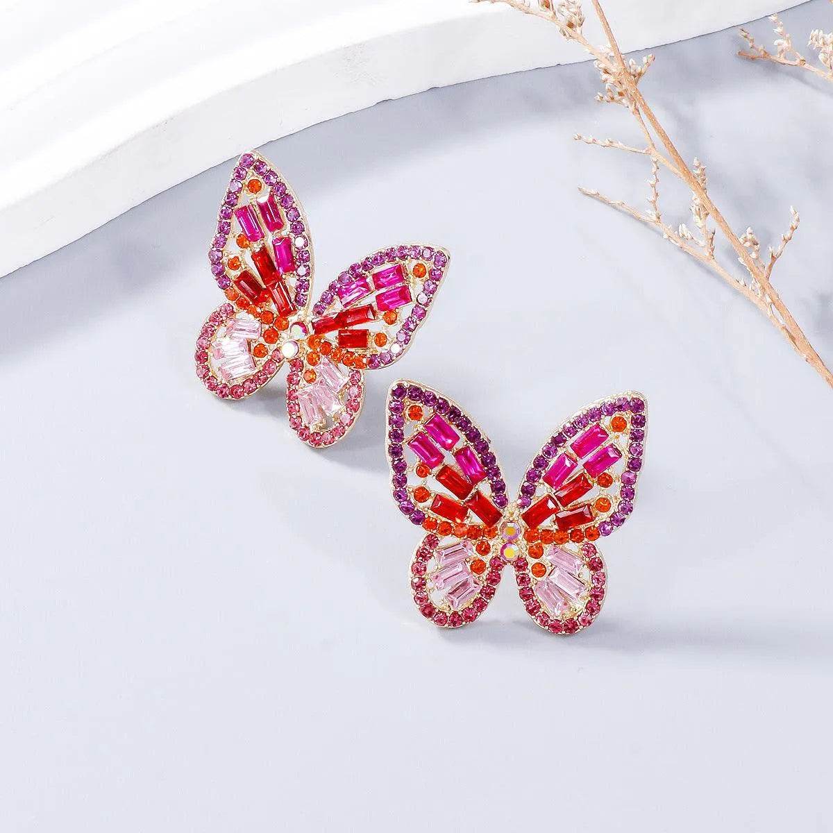 Butterfly Earrings with Rhinestones – Dainty Alloy Sparkle | Bona Fide Fashion - Bona Fide Fashion