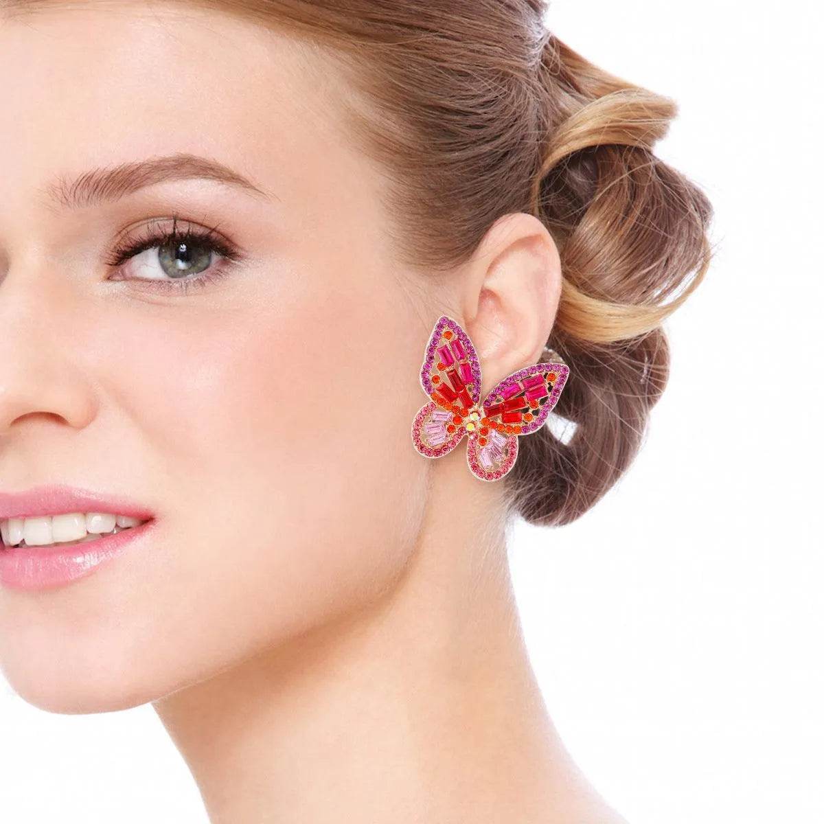 Butterfly Earrings with Rhinestones – Dainty Alloy Sparkle | Bona Fide Fashion - Bona Fide Fashion