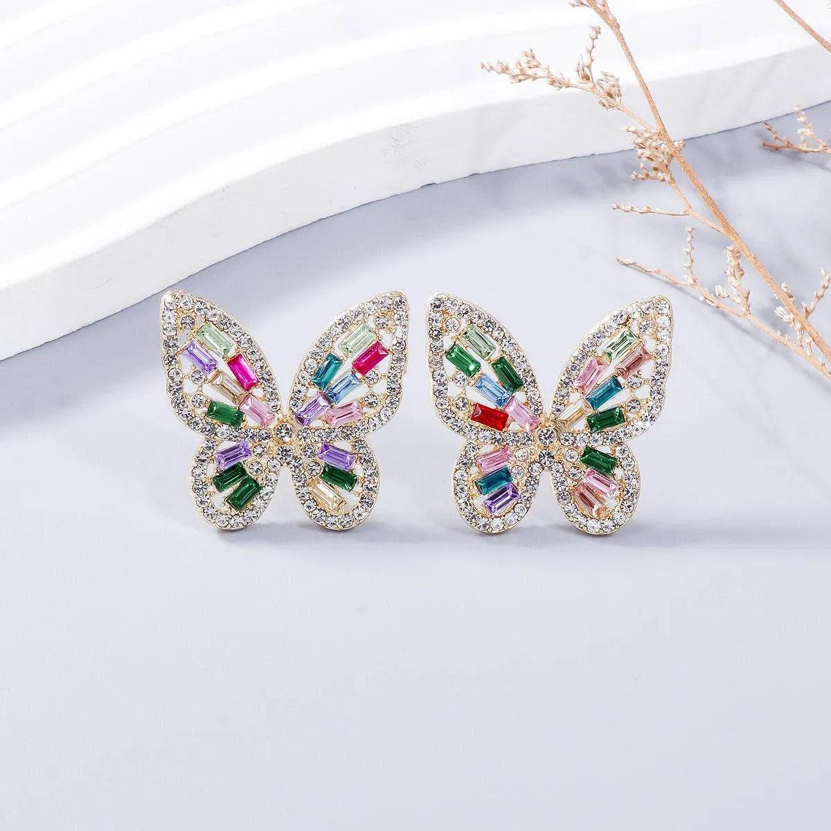 Butterfly Earrings with Rhinestones – Dainty Alloy Sparkle | Bona Fide Fashion - Bona Fide Fashion