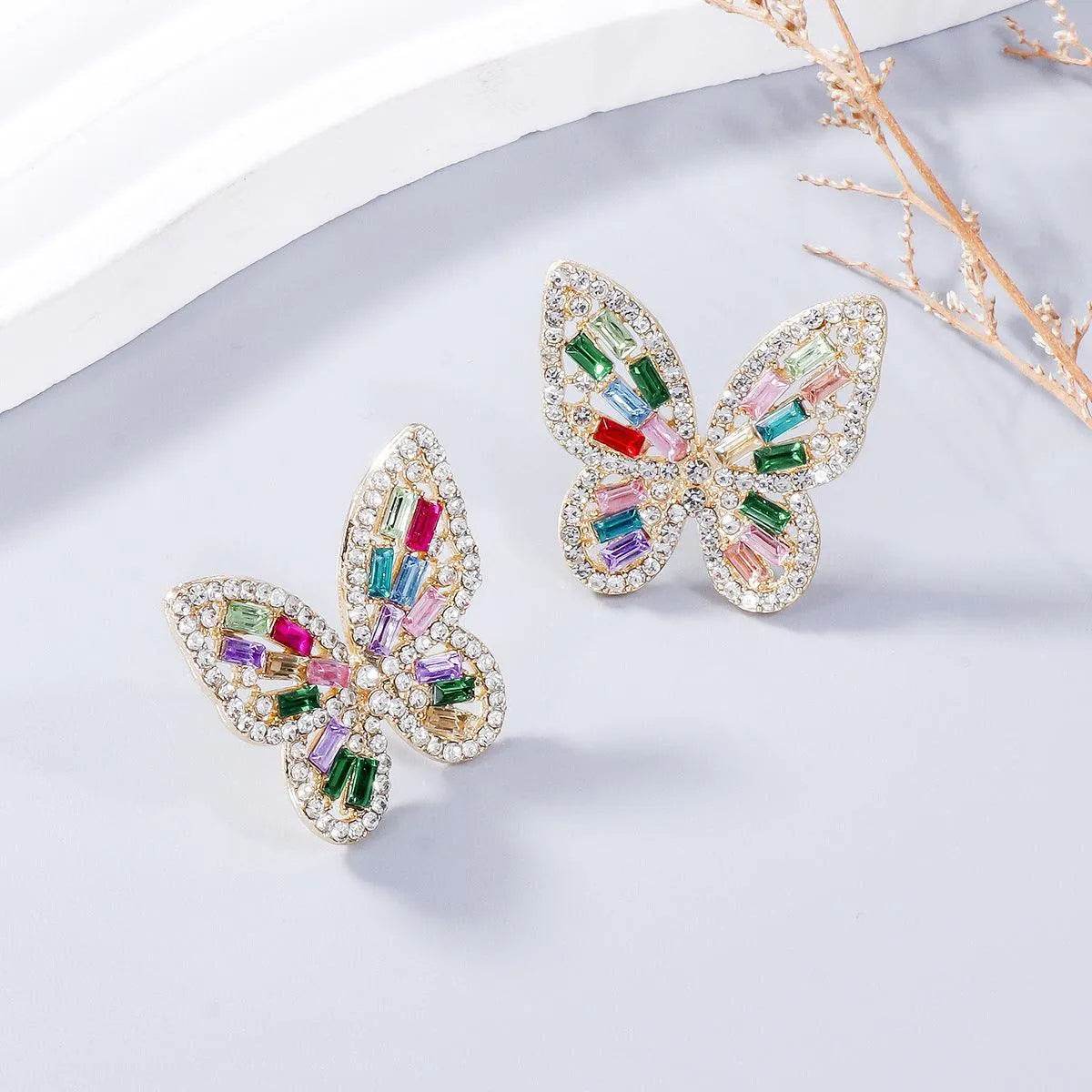 Butterfly Earrings with Rhinestones – Dainty Alloy Sparkle | Bona Fide Fashion - Bona Fide Fashion