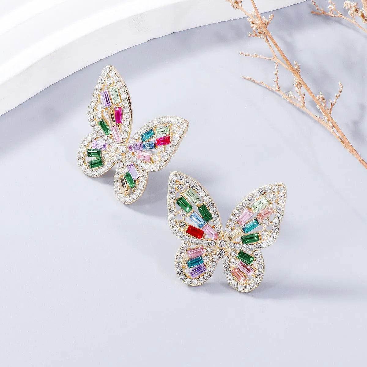 Butterfly Earrings with Rhinestones – Dainty Alloy Sparkle | Bona Fide Fashion - Bona Fide Fashion