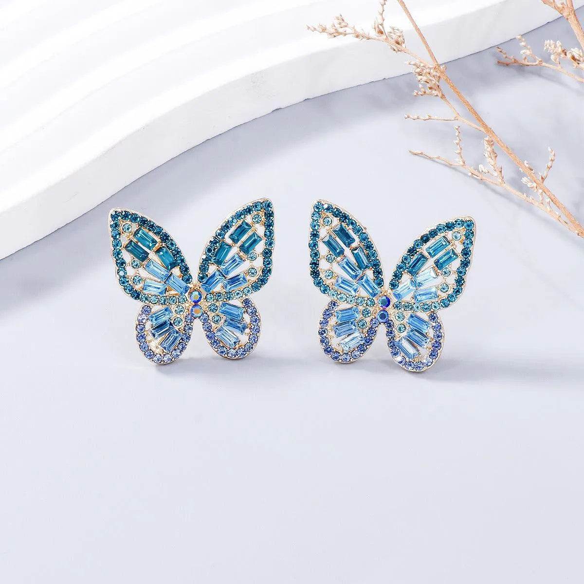 Butterfly Earrings with Rhinestones – Dainty Alloy Sparkle | Bona Fide Fashion - Bona Fide Fashion