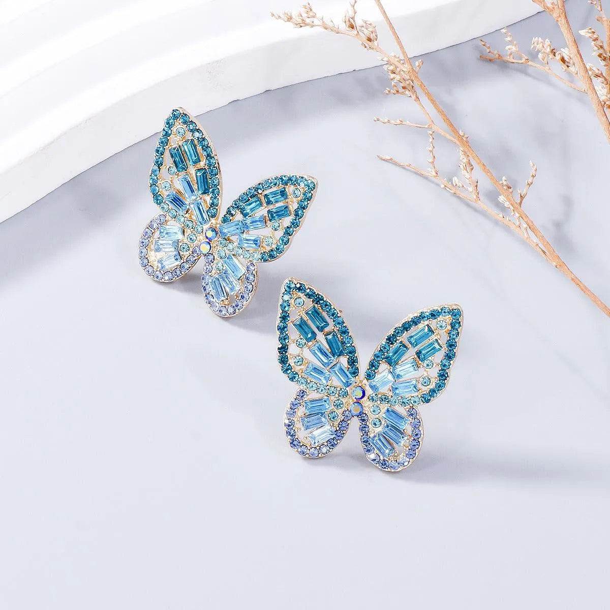Butterfly Earrings with Rhinestones – Dainty Alloy Sparkle | Bona Fide Fashion - Bona Fide Fashion