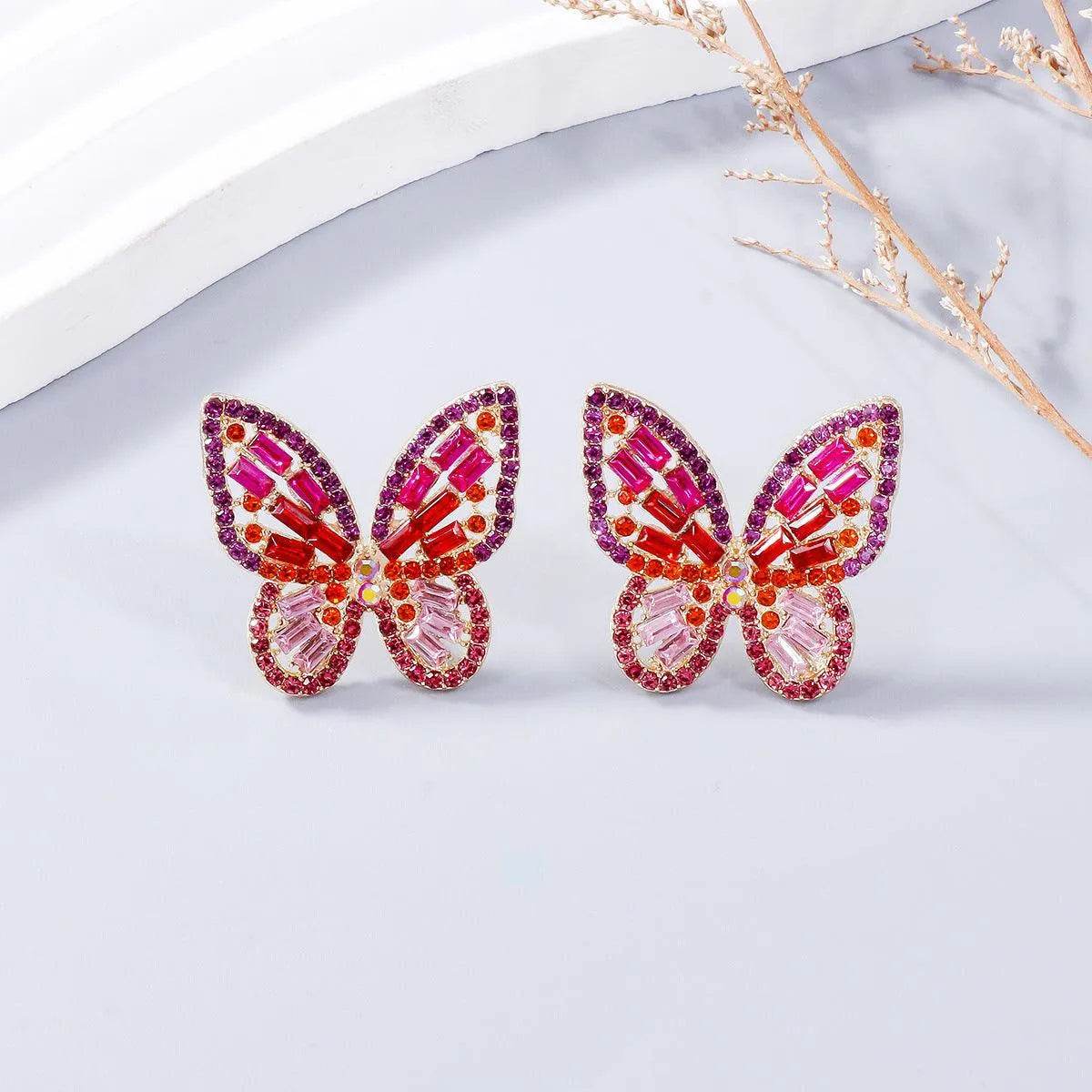 Butterfly Earrings with Rhinestones – Dainty Alloy Sparkle | Bona Fide Fashion - Bona Fide Fashion