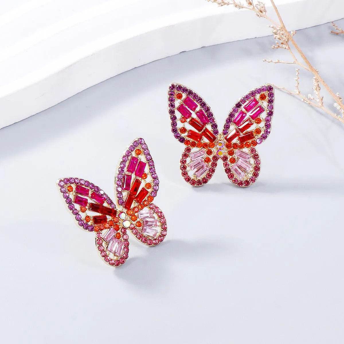 Butterfly Earrings with Rhinestones – Dainty Alloy Sparkle | Bona Fide Fashion - Bona Fide Fashion