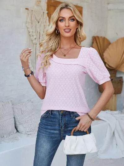 Eyelet Asymmetrical Neck T-Shirt – Trendy & Unique Style | Bona Fide Fashion - Bona Fide Fashion