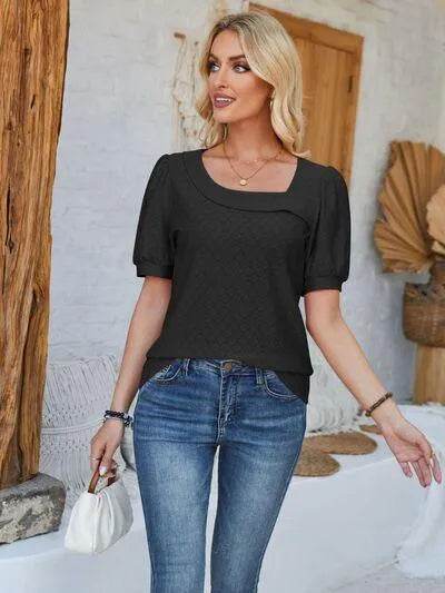 Eyelet Asymmetrical Neck T-Shirt – Trendy & Unique Style | Bona Fide Fashion - Bona Fide Fashion