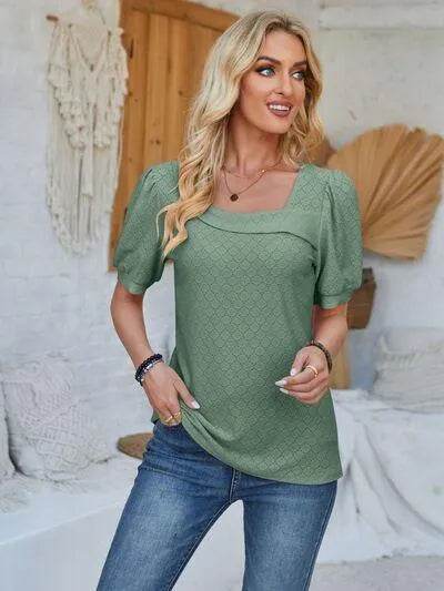 Eyelet Asymmetrical Neck T-Shirt – Trendy & Unique Style | Bona Fide Fashion - Bona Fide Fashion